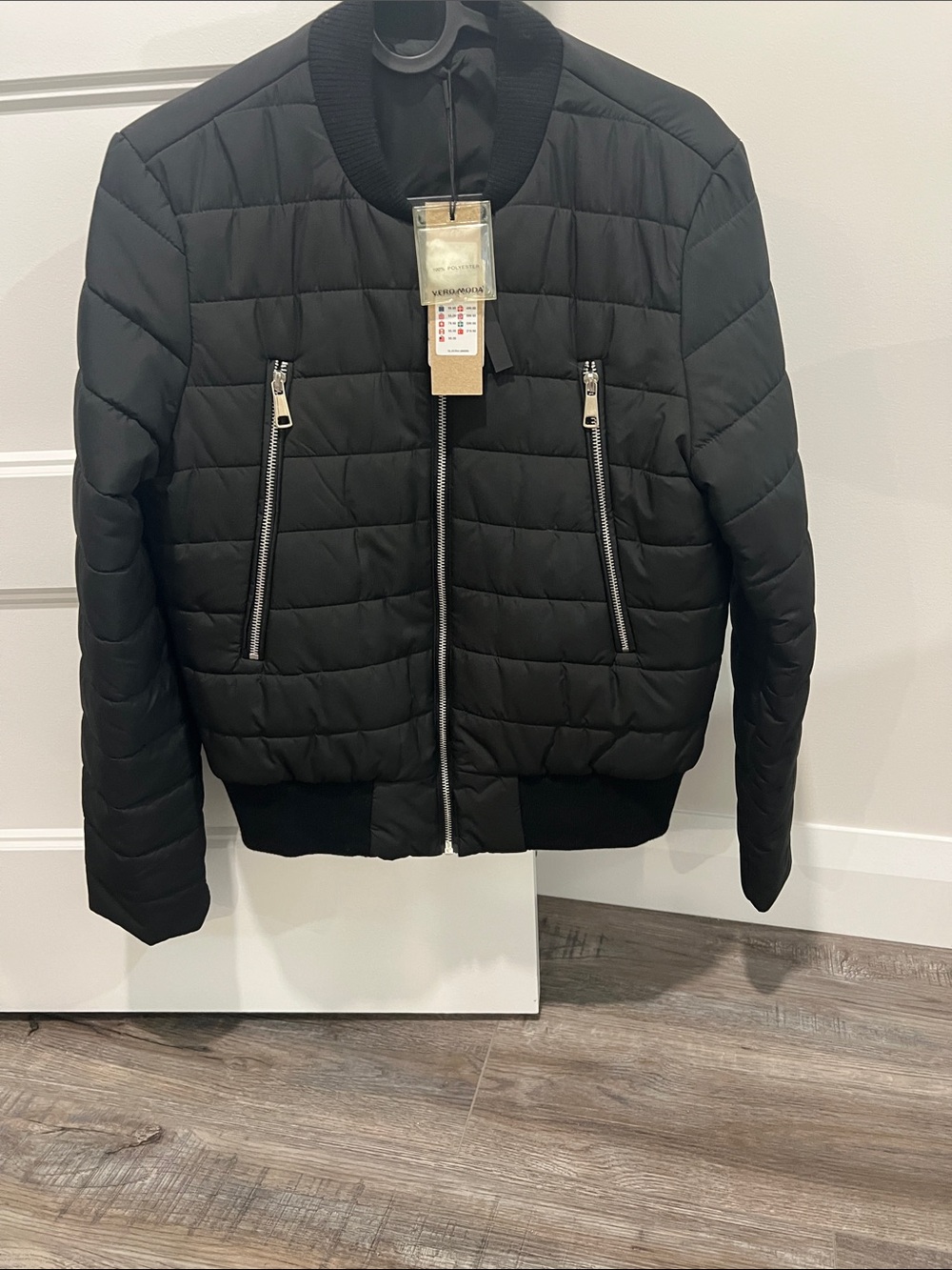 Noisy May Black Quilted Bomber Jacket with Silver Zippers